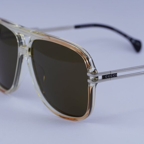 Gucci GG1105S 002 Sunglasses Transparent Orange/Silver Aviator Frame - Picture 8 of 10